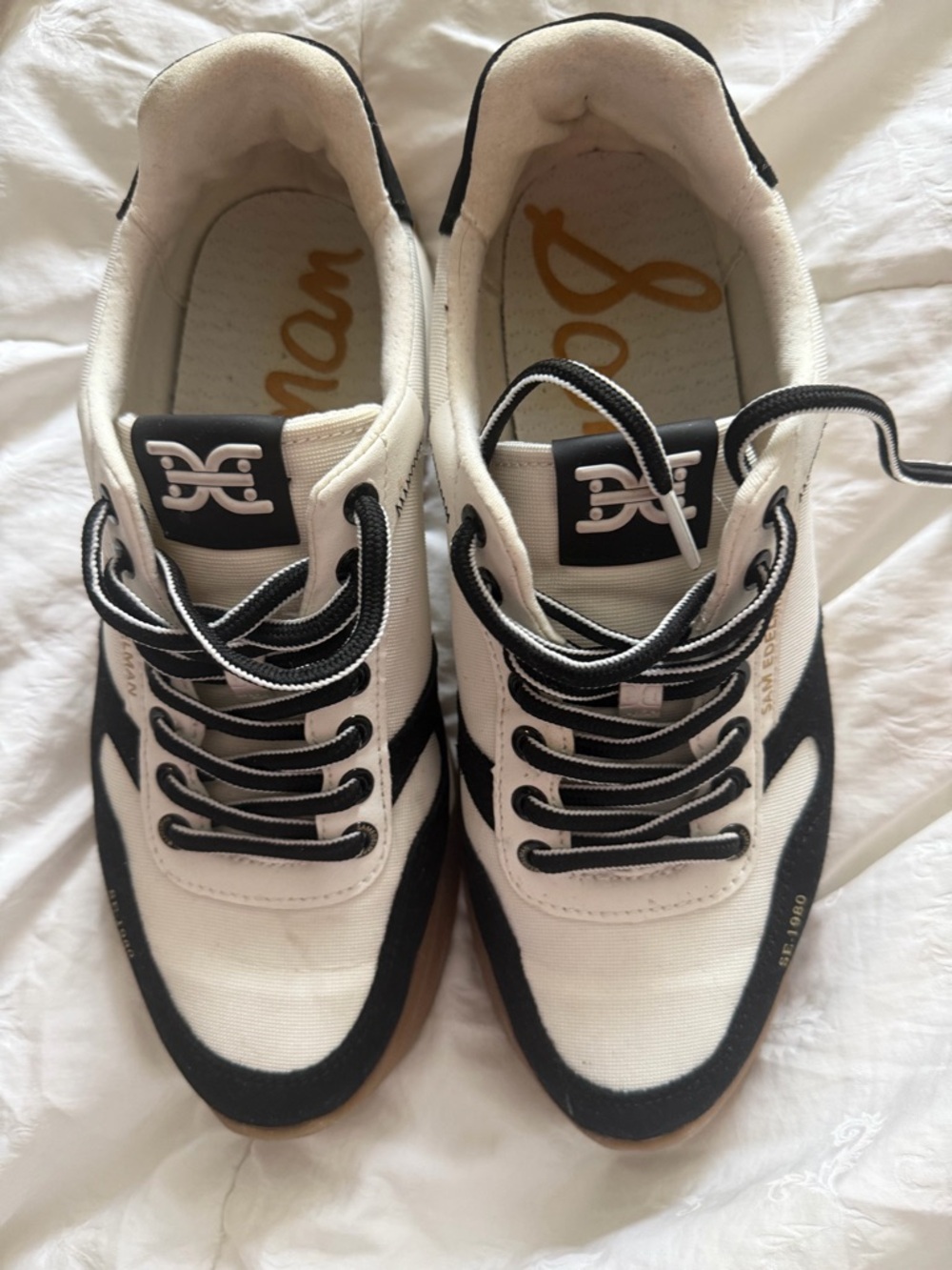 Sam Edelman White and Black Women's Lace-Up Sneakers